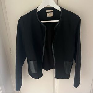 Club Monaco black wool and leather blazer zip cardigan size 6